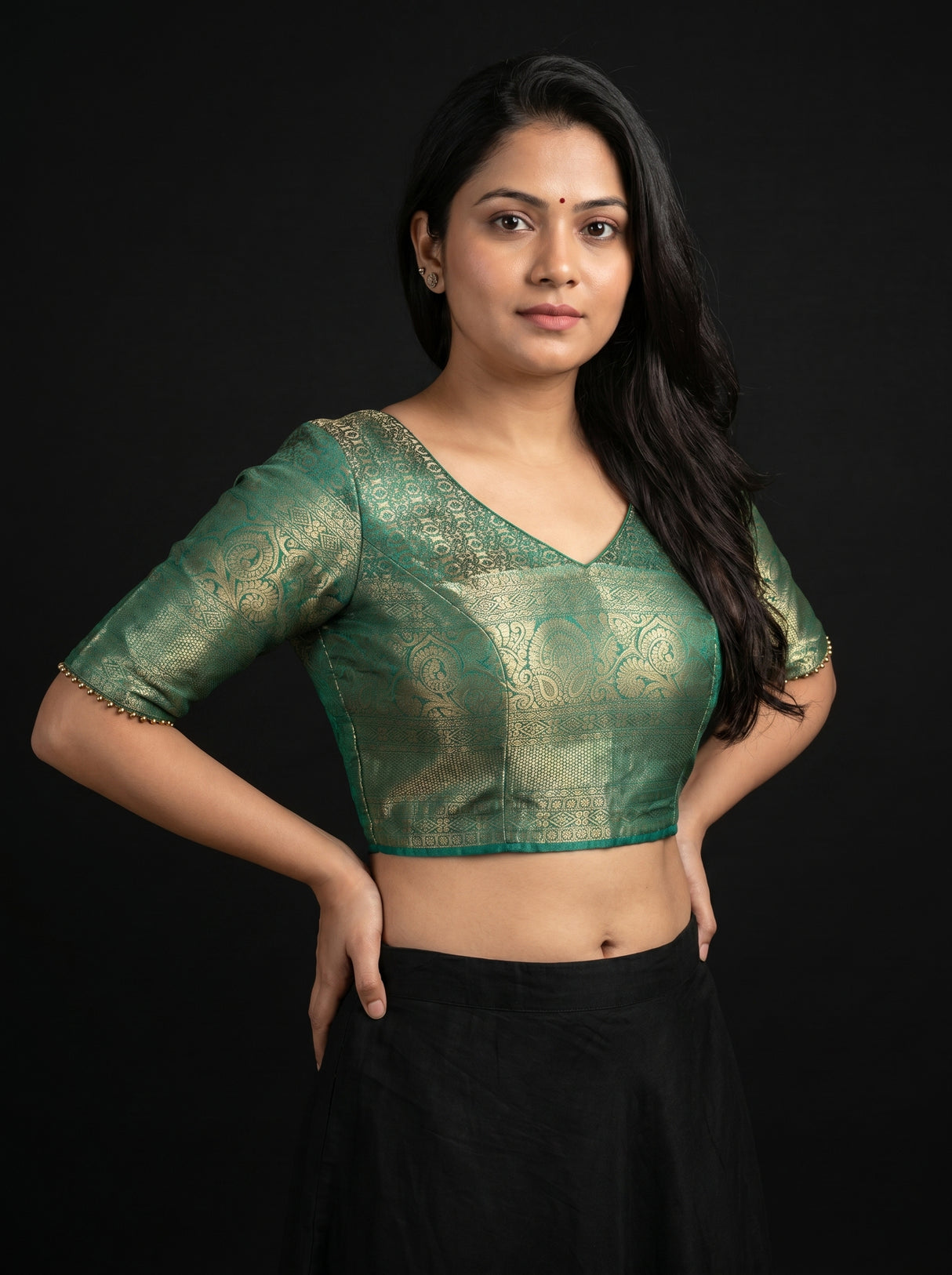 MIMOSA Orange Kanjivaram Art Silk Saree — blouse close-up