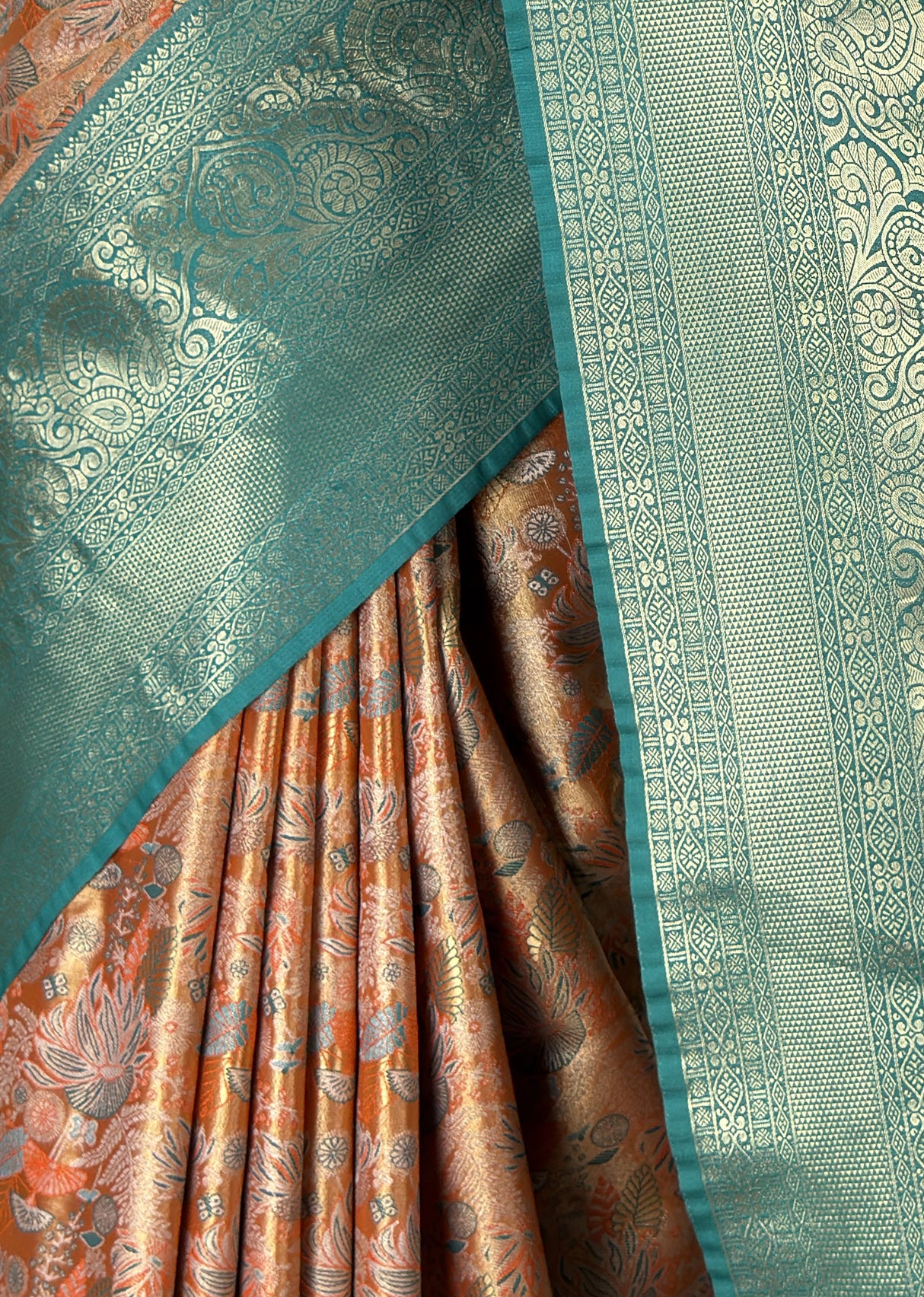MIMOSA Orange Kanjivaram Art Silk Saree — fleets shot full lifestyle