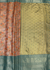 MIMOSA Orange Kanjivaram Art Silk Saree — pallu and zari work detail