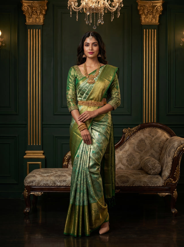 MIMOSA Rama Kanjivaram Art Silk Saree — Draped Mannequin View