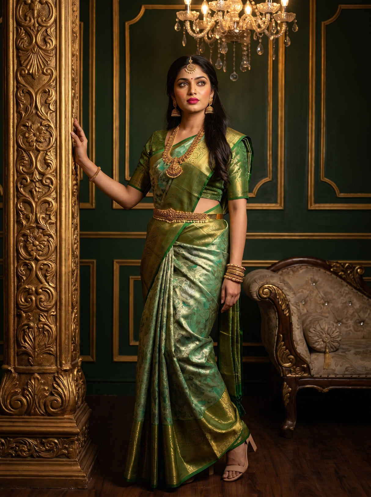 MIMOSA Rama Kanjivaram Art Silk Saree — Full View on Model