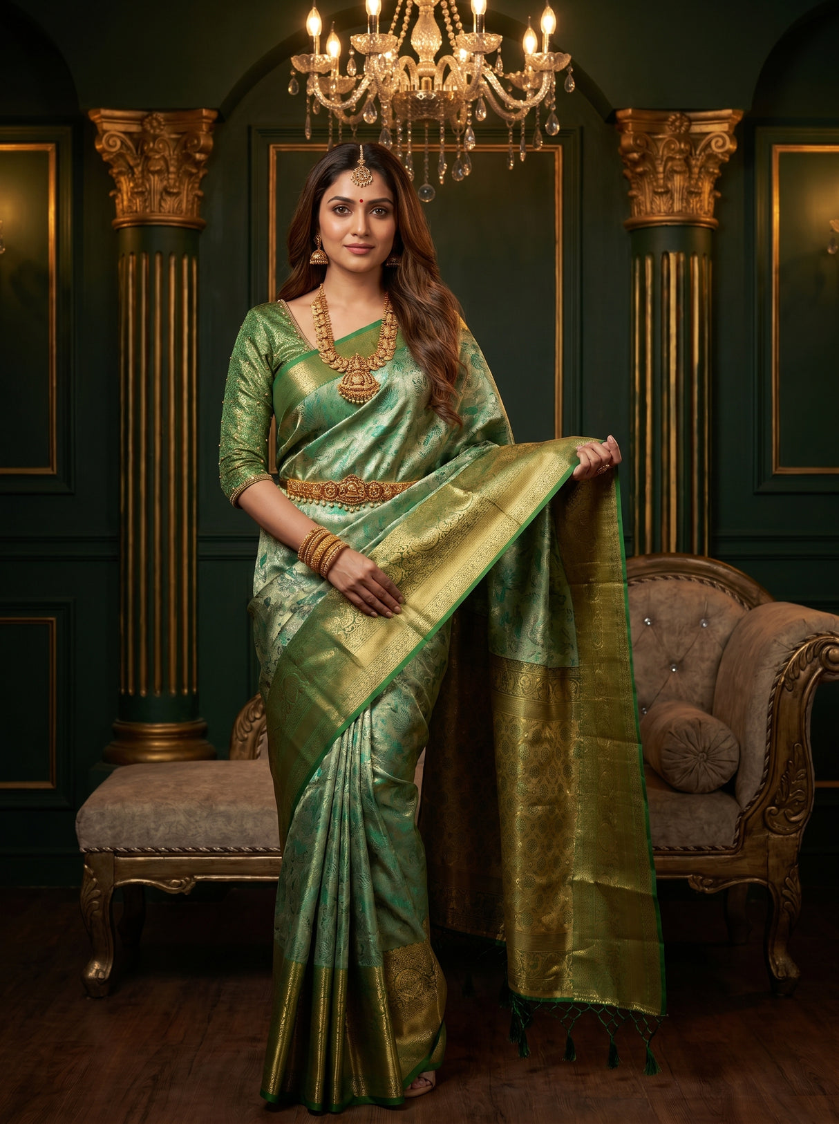 MIMOSA Rama Kanjivaram Art Silk Saree — pose 6 styling detail