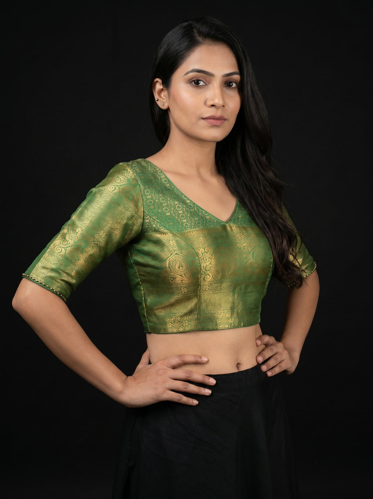 MIMOSA Rama Kanjivaram Art Silk Saree — blouse close-up