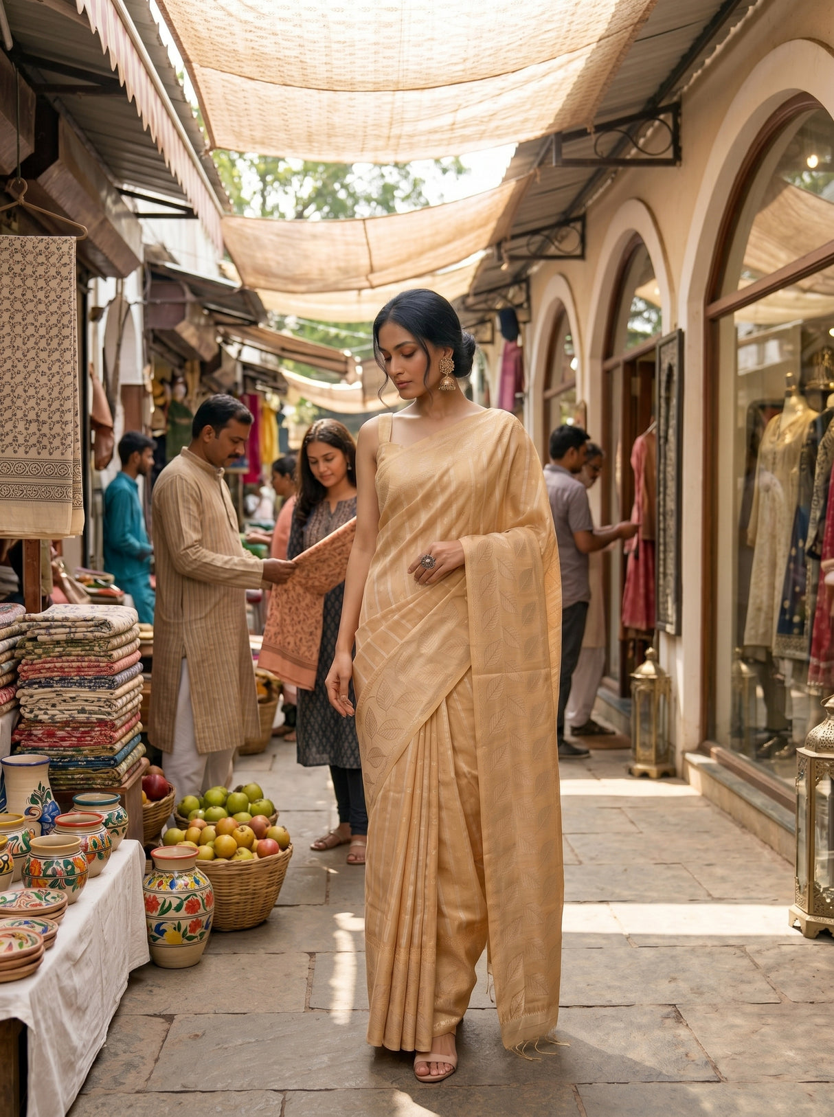 MIMOSA Chiku Banarasi Saree — pose 9 styling detail