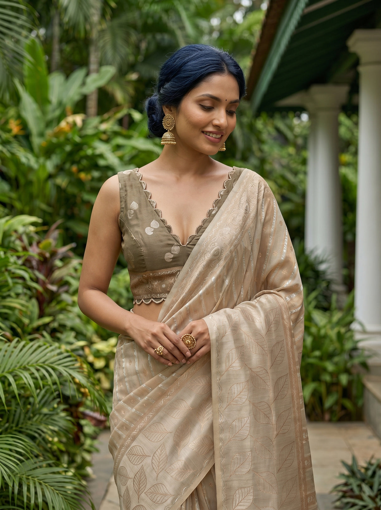 MIMOSA Grey Banarasi Saree — pose 10 styling detail