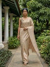 MIMOSA Grey Banarasi Art Silk Saree — Model lifestyle pose