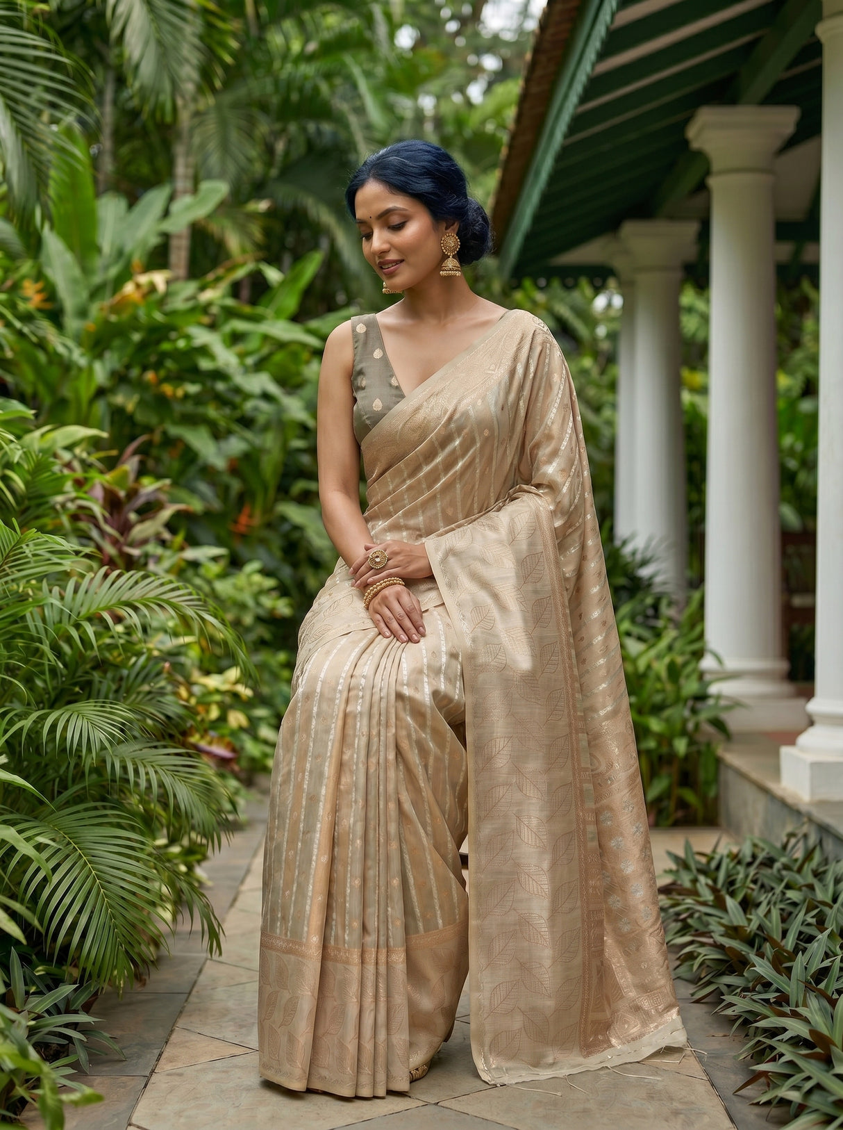 MIMOSA Grey Banarasi Saree — pose 8 styling detail