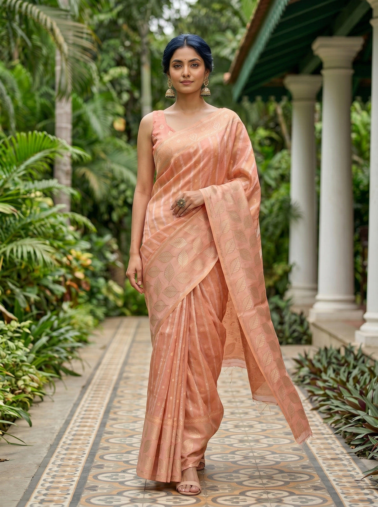 MIMOSA Pink Banarasi Saree — pose 6 styling detail