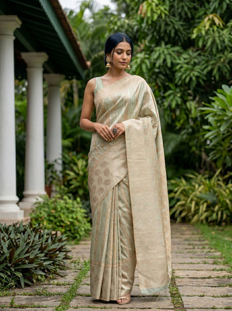 MIMOSA Rama Banarasi Art Silk Saree — Model lifestyle pose