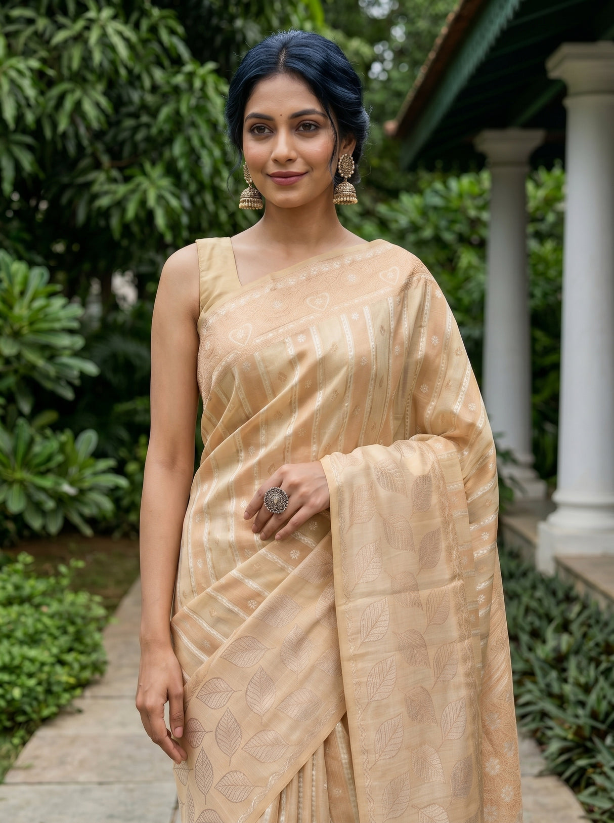 MIMOSA Tussar Banarasi Saree — pose 10 styling detail