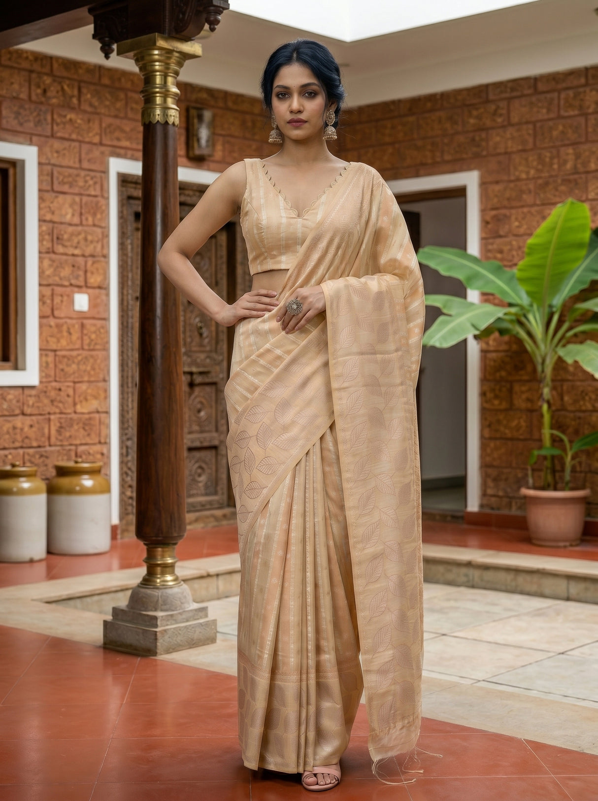 MIMOSA Tussar Banarasi Art Silk Saree — Close-up of saree pallu and border
