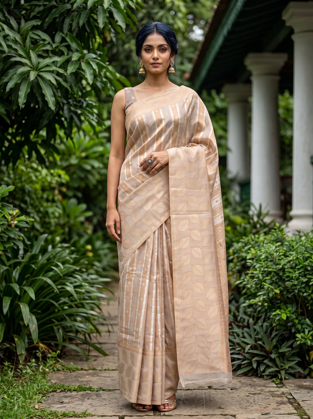 MIMOSA Violet Banarasi Art Silk Saree — Model lifestyle pose