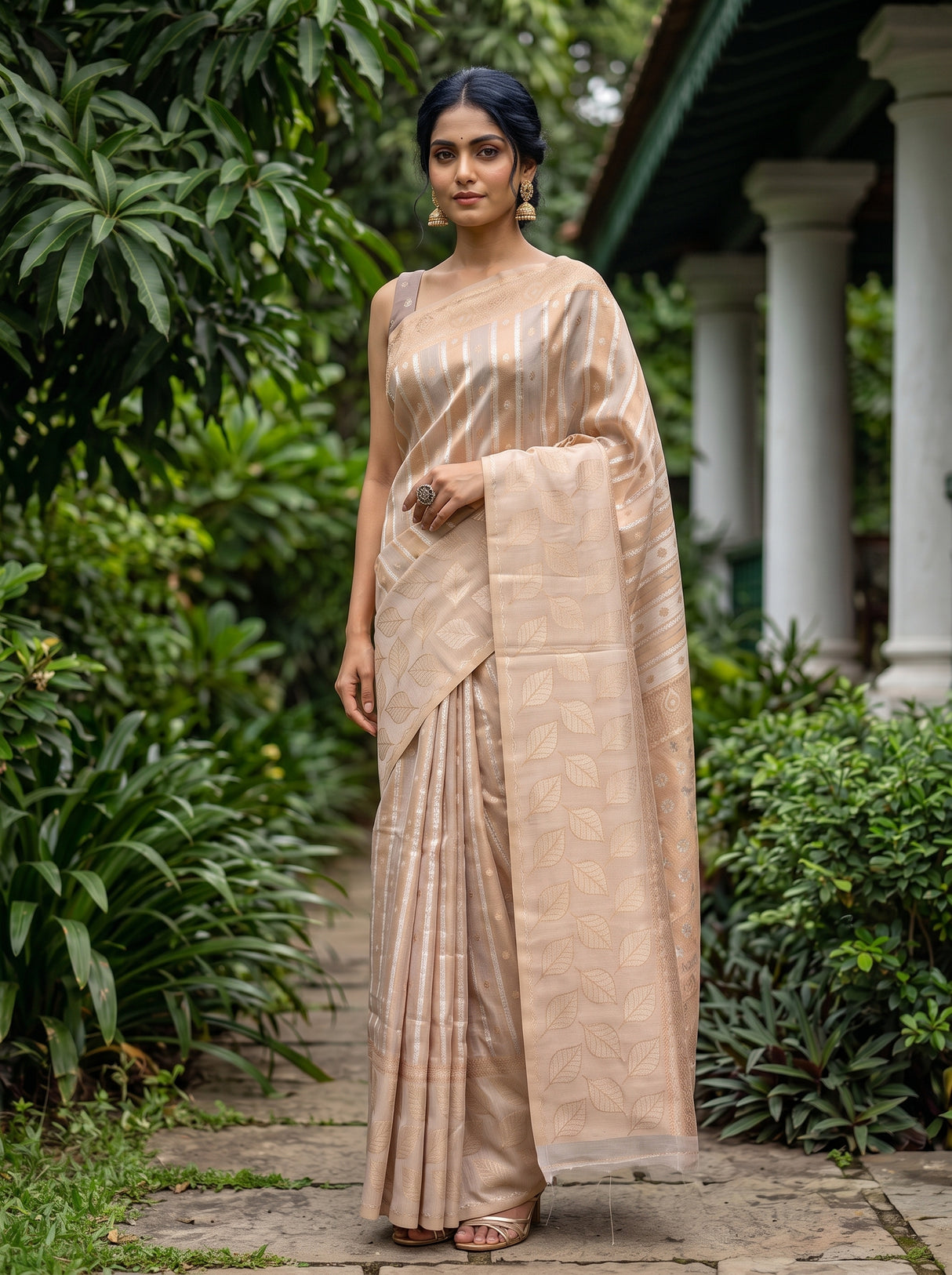 MIMOSA Violet Banarasi Art Silk Saree — Close-up of saree pleats and feet