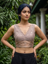 MIMOSA Violet Banarasi Saree — blouse close-up