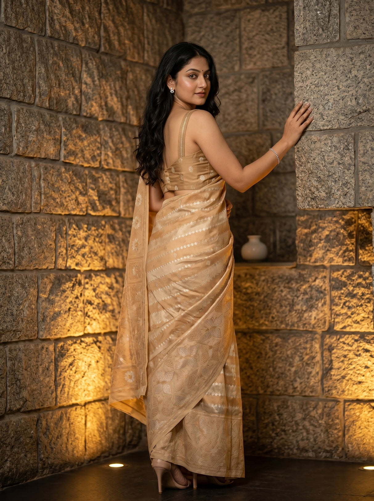MIMOSA Chiku Banarasi Art Silk Saree — pose 7 styling detail