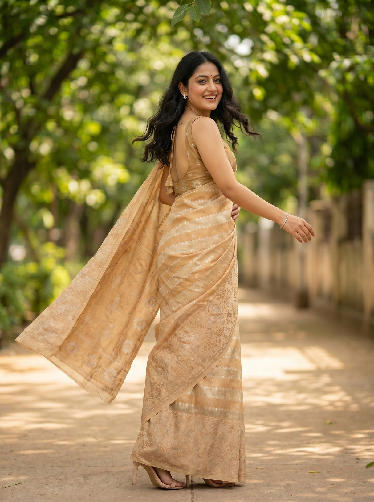 MIMOSA Chiku Banarasi Art Silk Saree — pose 9 styling detail