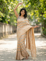 MIMOSA Grey Banarasi Art Silk Saree — close-up of saree pleats and feet