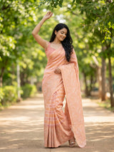 MIMOSA Pink Banarasi Art Silk Saree — AI model standing with arm raised