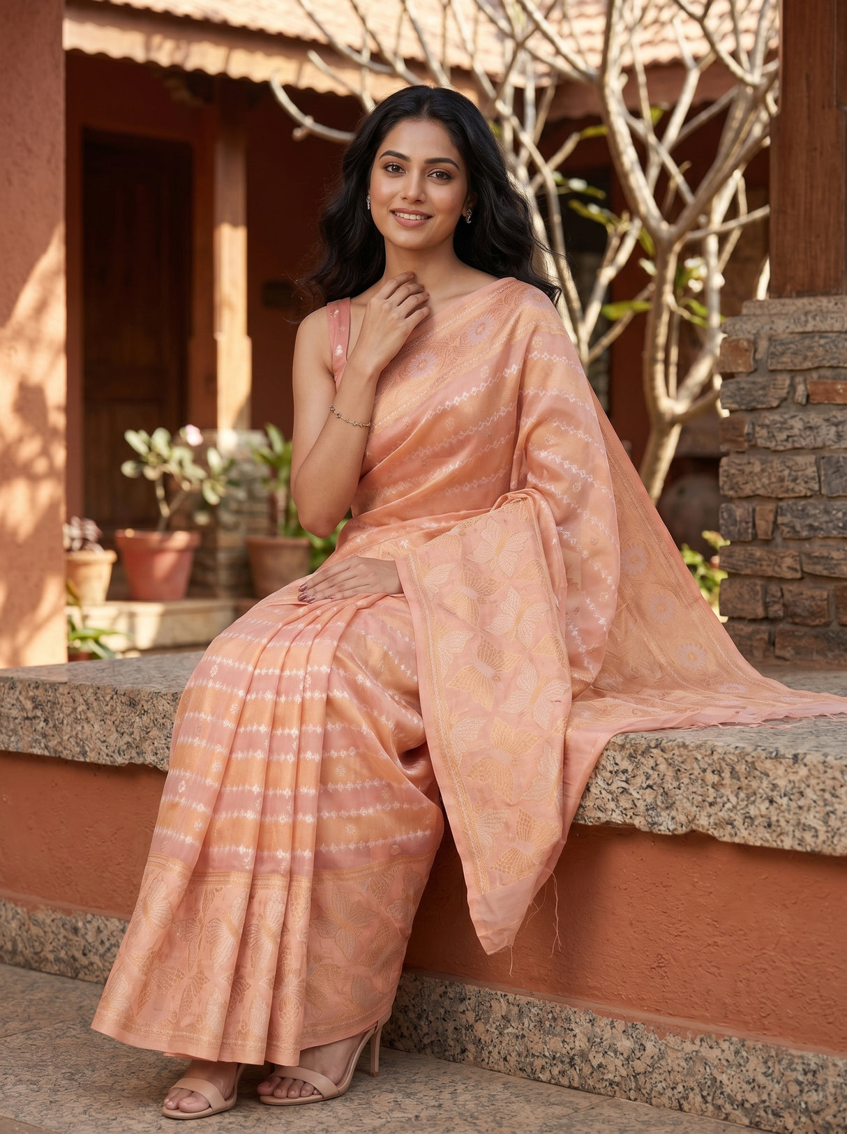 MIMOSA Pink Banarasi Art Silk Saree — pose 8 styling detail