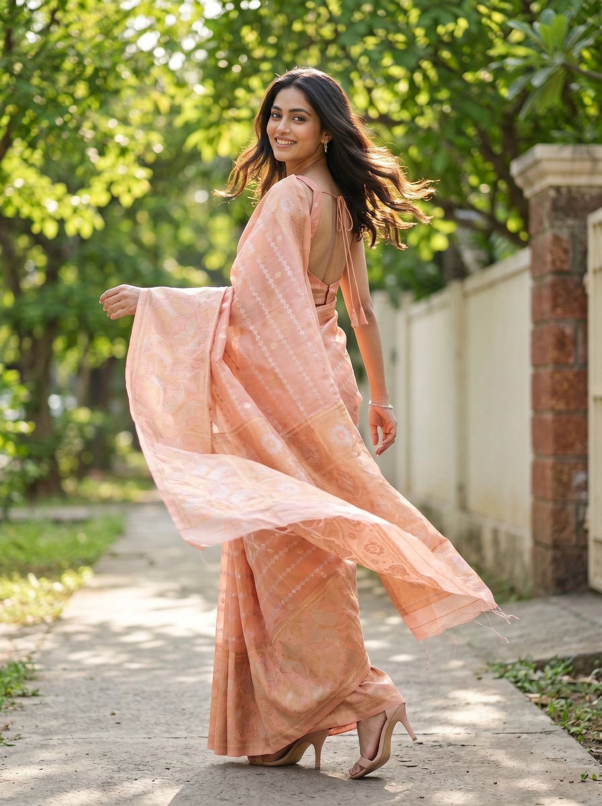 MIMOSA Pink Banarasi Art Silk Saree — pose 9 styling detail