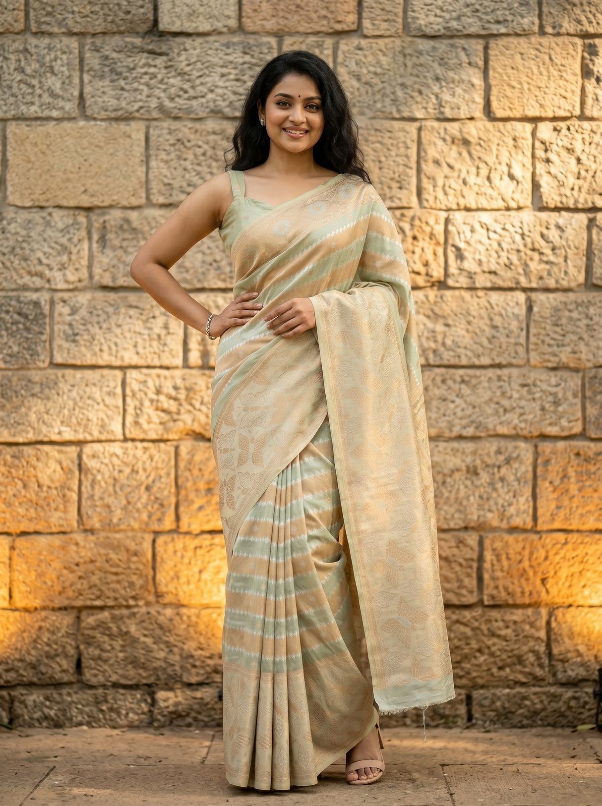 MIMOSA Rama Banarasi Art Silk Saree — close-up of saree pallu and border