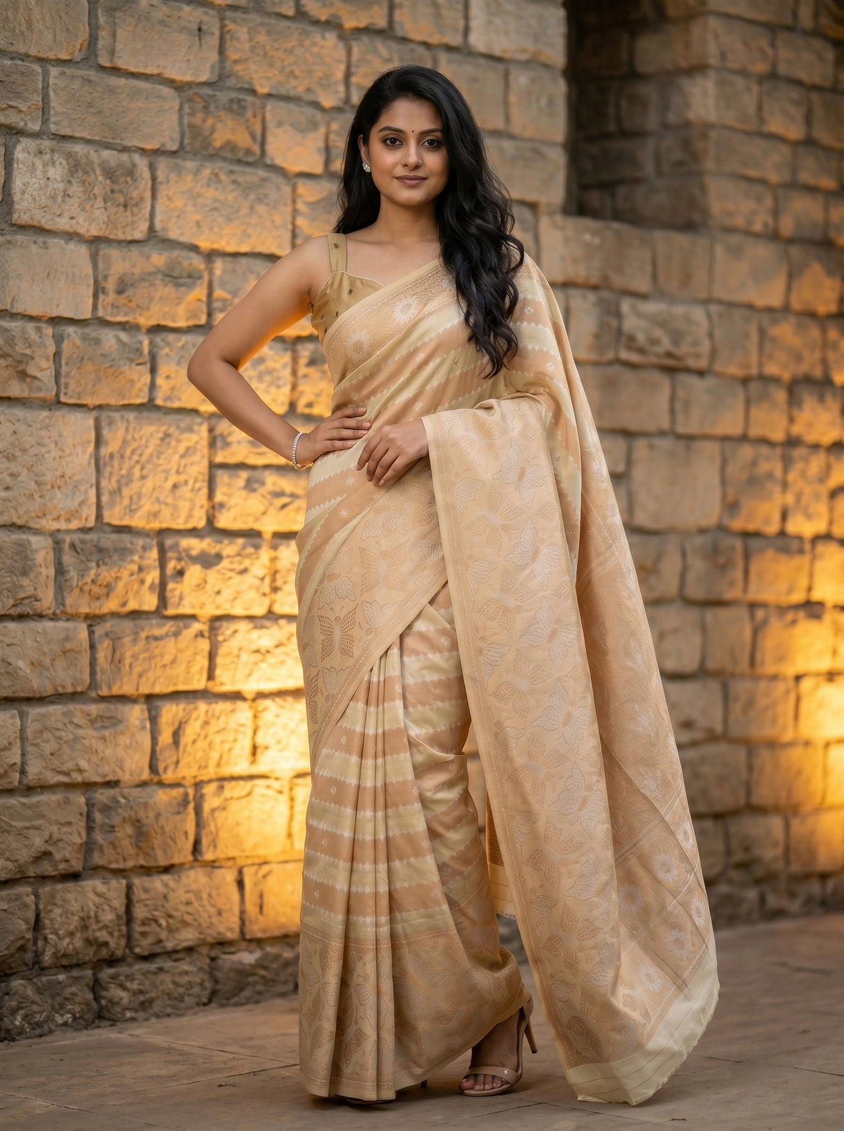 MIMOSA Tussar Banarasi Art Silk Saree — close-up of saree pallu and border