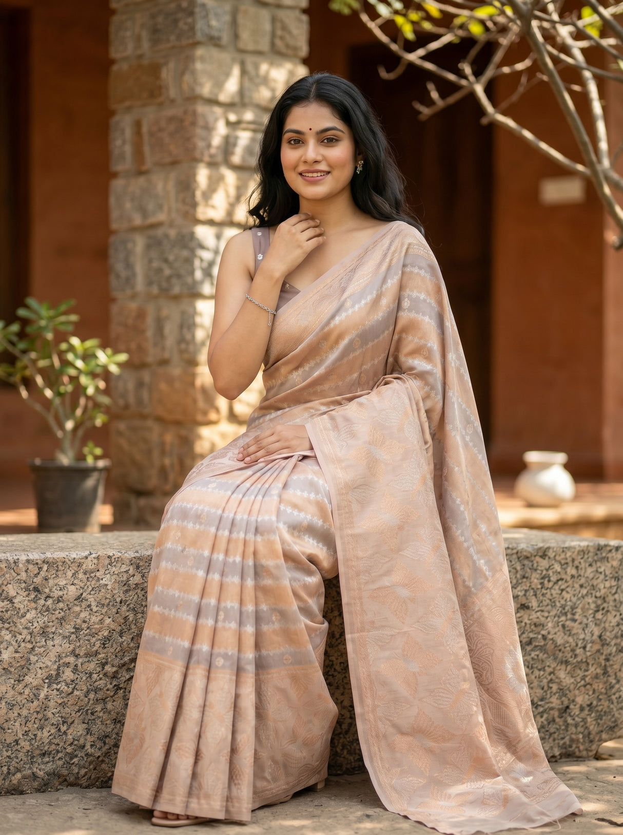 MIMOSA Violet Banarasi Art Silk Saree — pose 8 styling detail