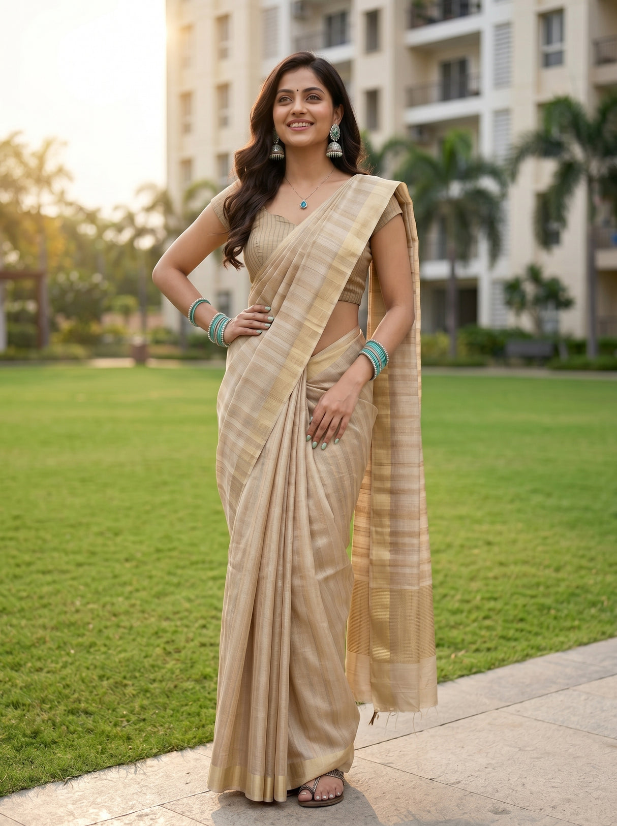 MIMOSA Chiku Saree Saree — pose 4 styling detail