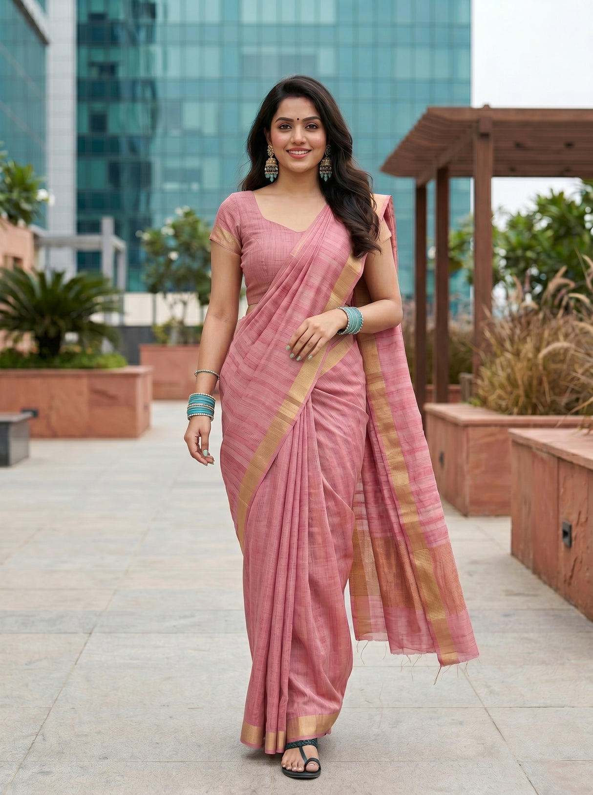 MIMOSA Pink Saree Saree — pose 6 styling detail