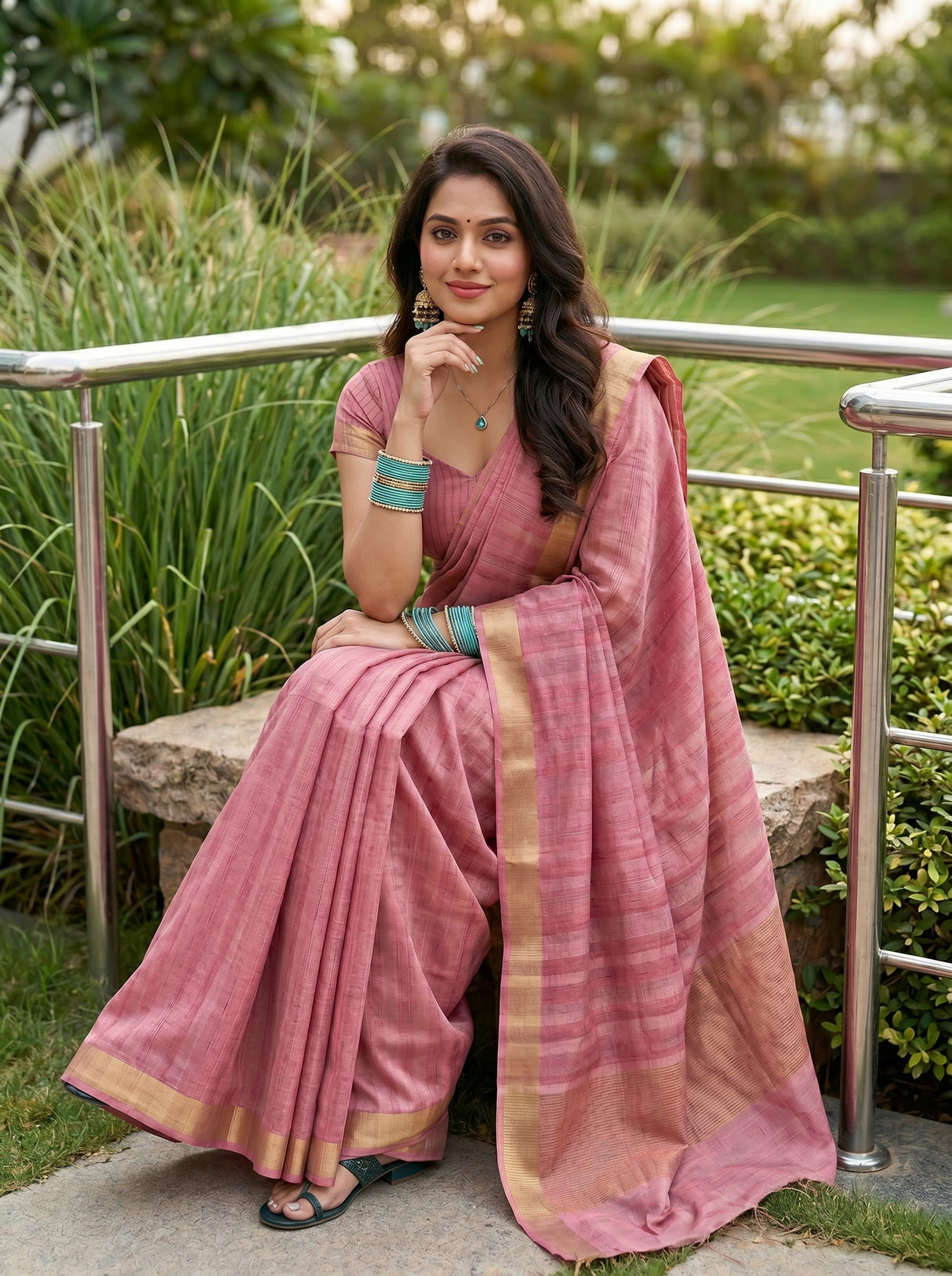 MIMOSA Pink Saree Saree — pose 8 styling detail