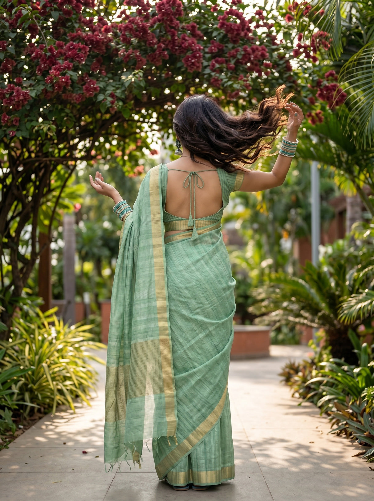 MIMOSA Pista Saree Saree — pose 2 styling detail