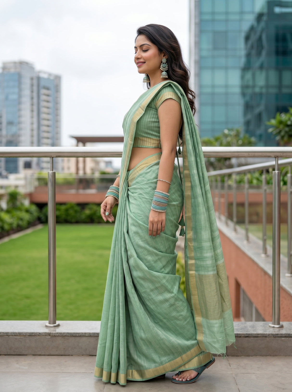 MIMOSA Pista Saree Saree — pose 3 styling detail