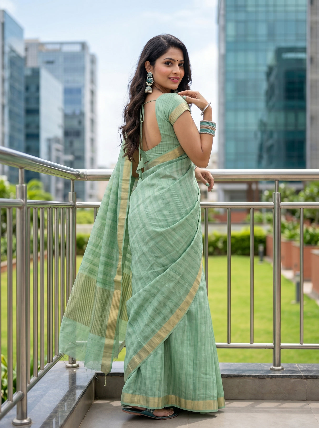 MIMOSA Pista Saree Saree — pose 7 styling detail