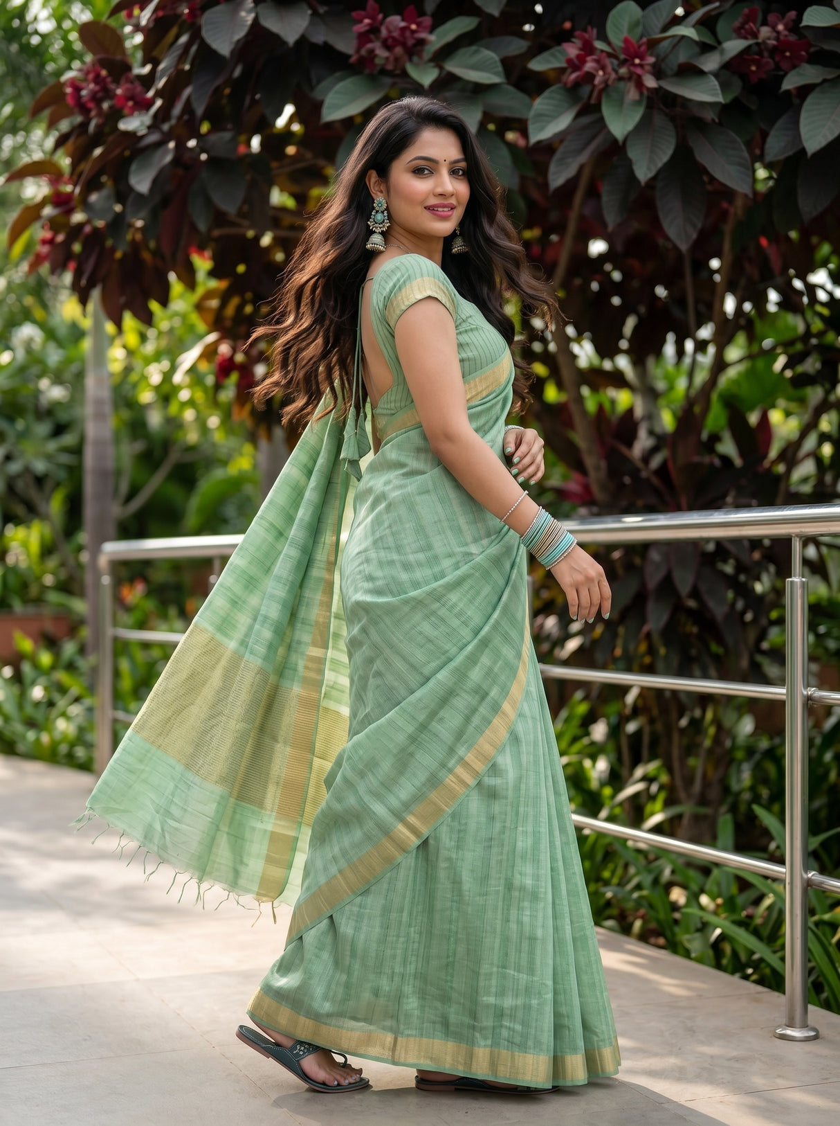 MIMOSA Pista Saree Saree — pose 9 styling detail