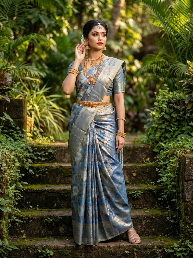 MIMOSA Ananda Kanjivaram Art Silk Saree — Draped on Mannequin