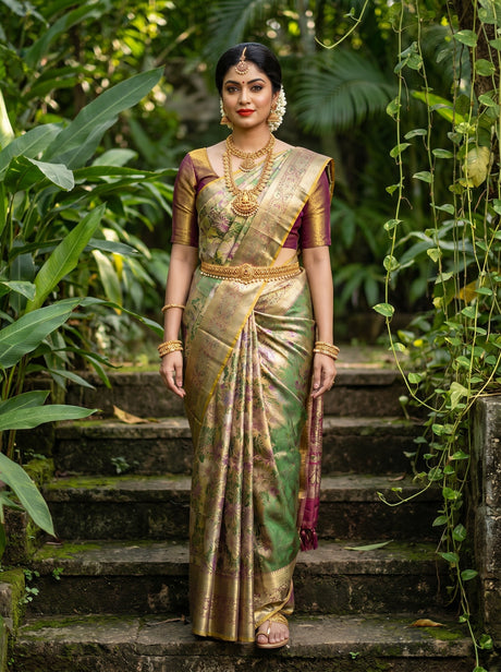 MIMOSA Green Kanjivaram Art Silk Saree — Draped on Mannequin