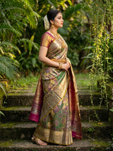MIMOSA Green Kanjivaram Art Silk Saree — Pallu and Body Weave