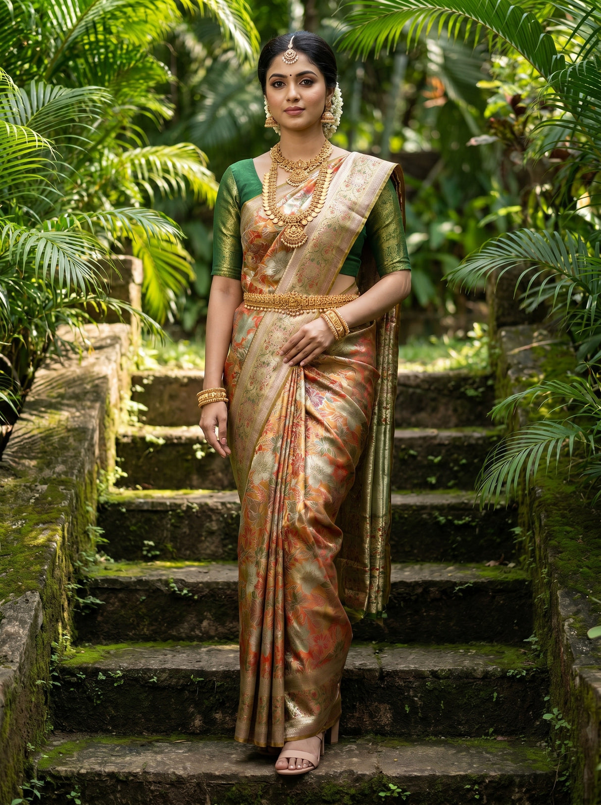 MIMOSA Maroon Kanjivaram Art Silk Saree — Draped on Mannequin