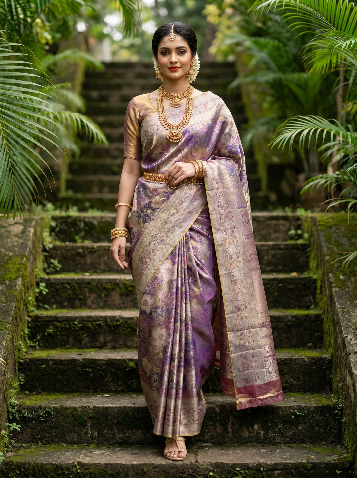MIMOSA Navy Kanjivaram Art Silk Saree — Draped on Mannequin