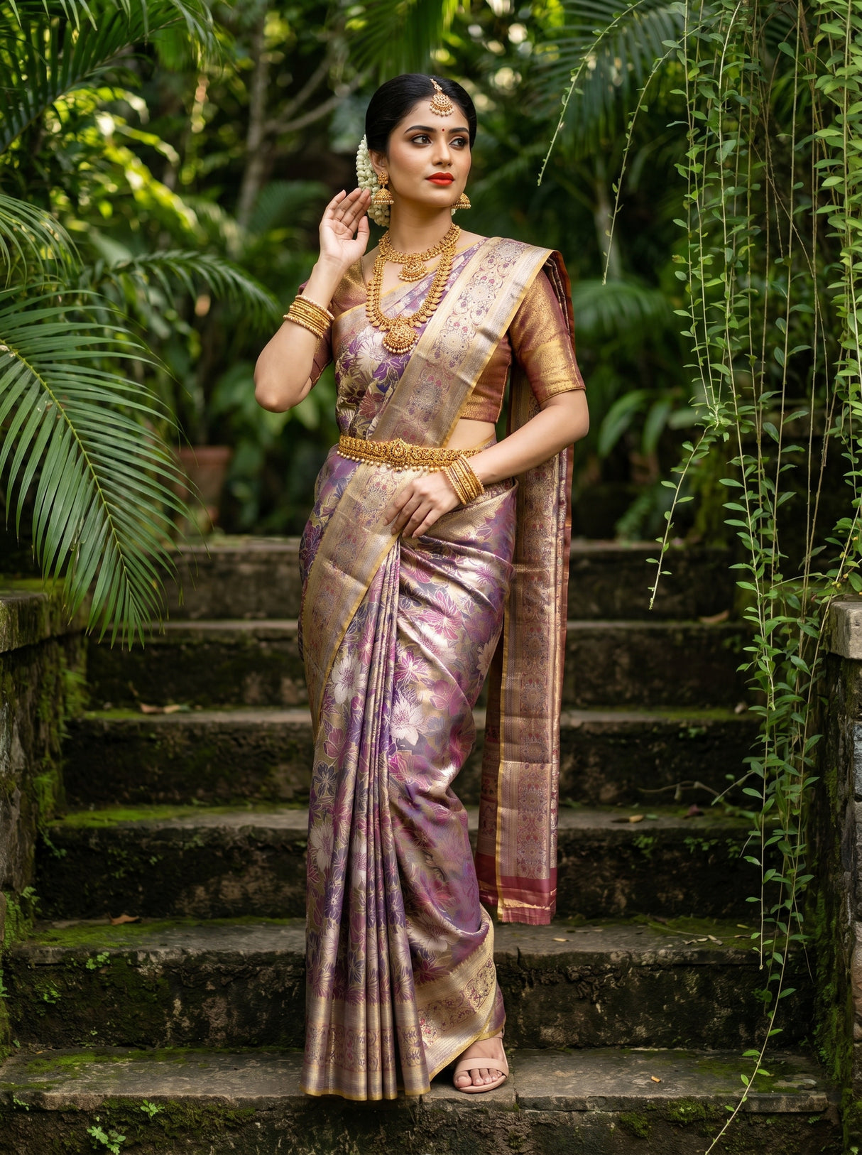 MIMOSA Navy Kanjivaram Art Silk Saree — Styled on AI Model