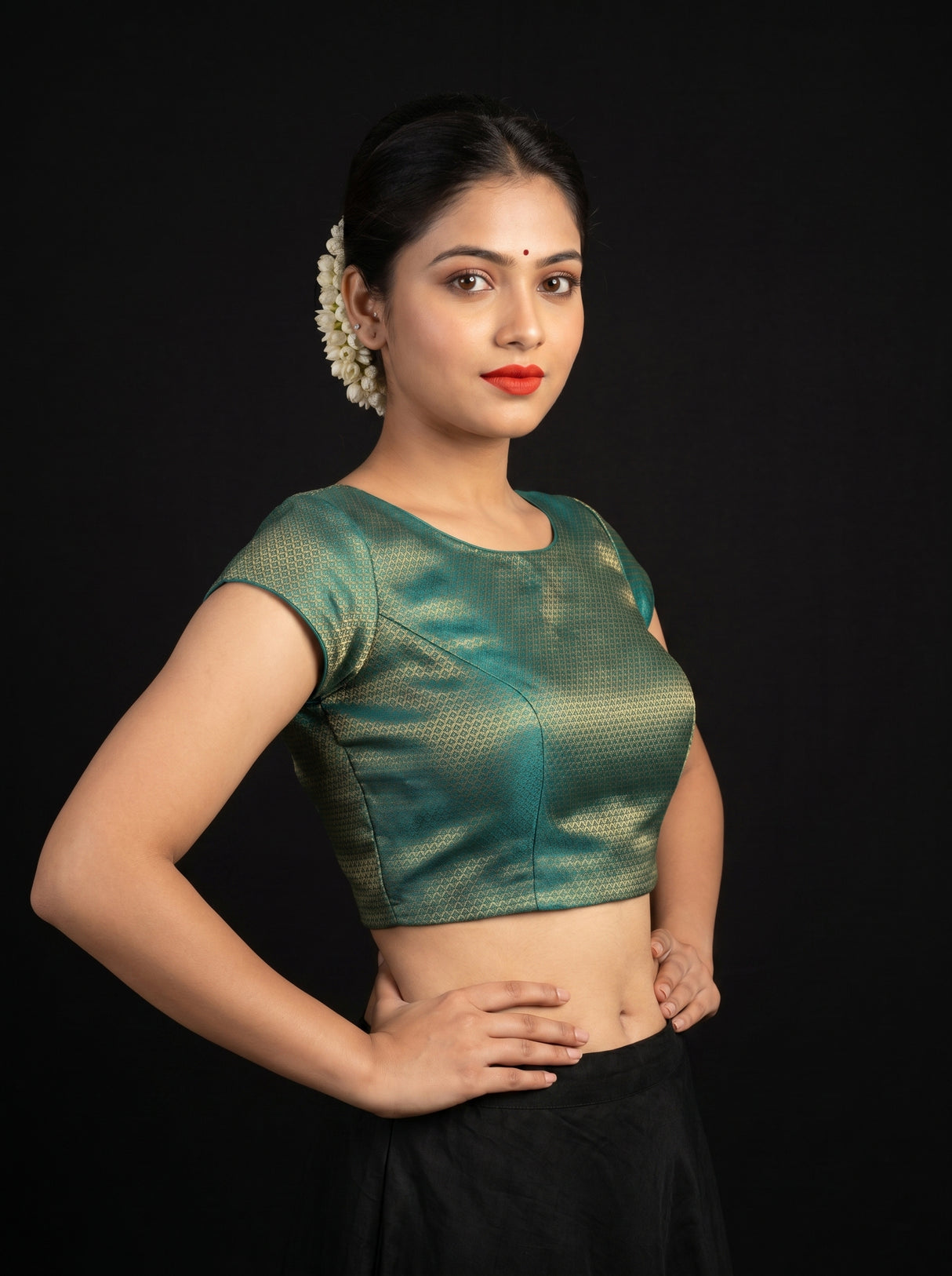 MIMOSA Rama Kanjivaram Art Silk Saree — blouse close-up