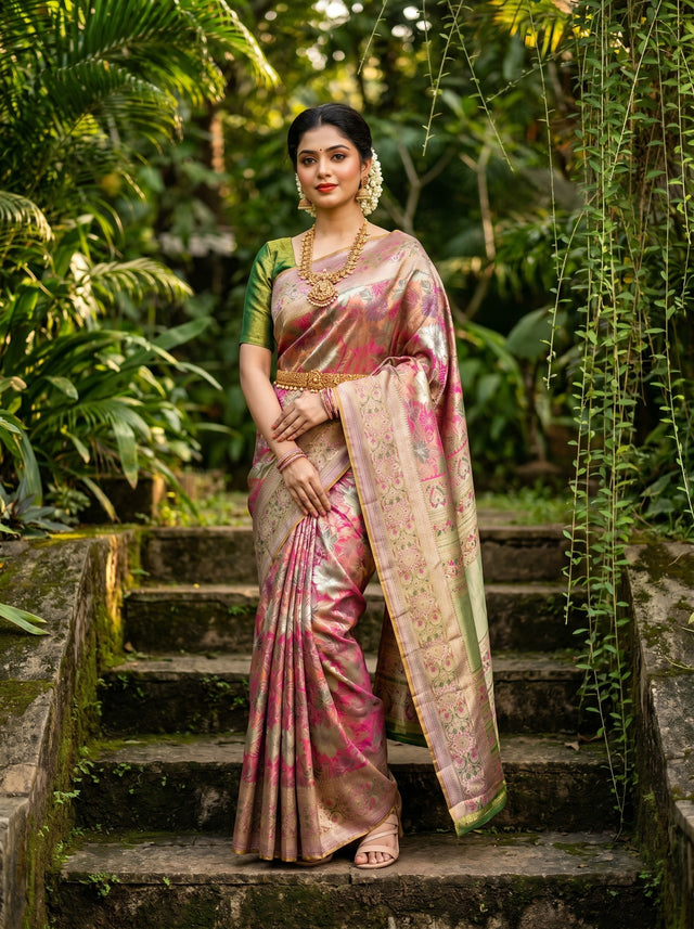 MIMOSA Rani Kanjivaram Art Silk Saree — Draped on Mannequin