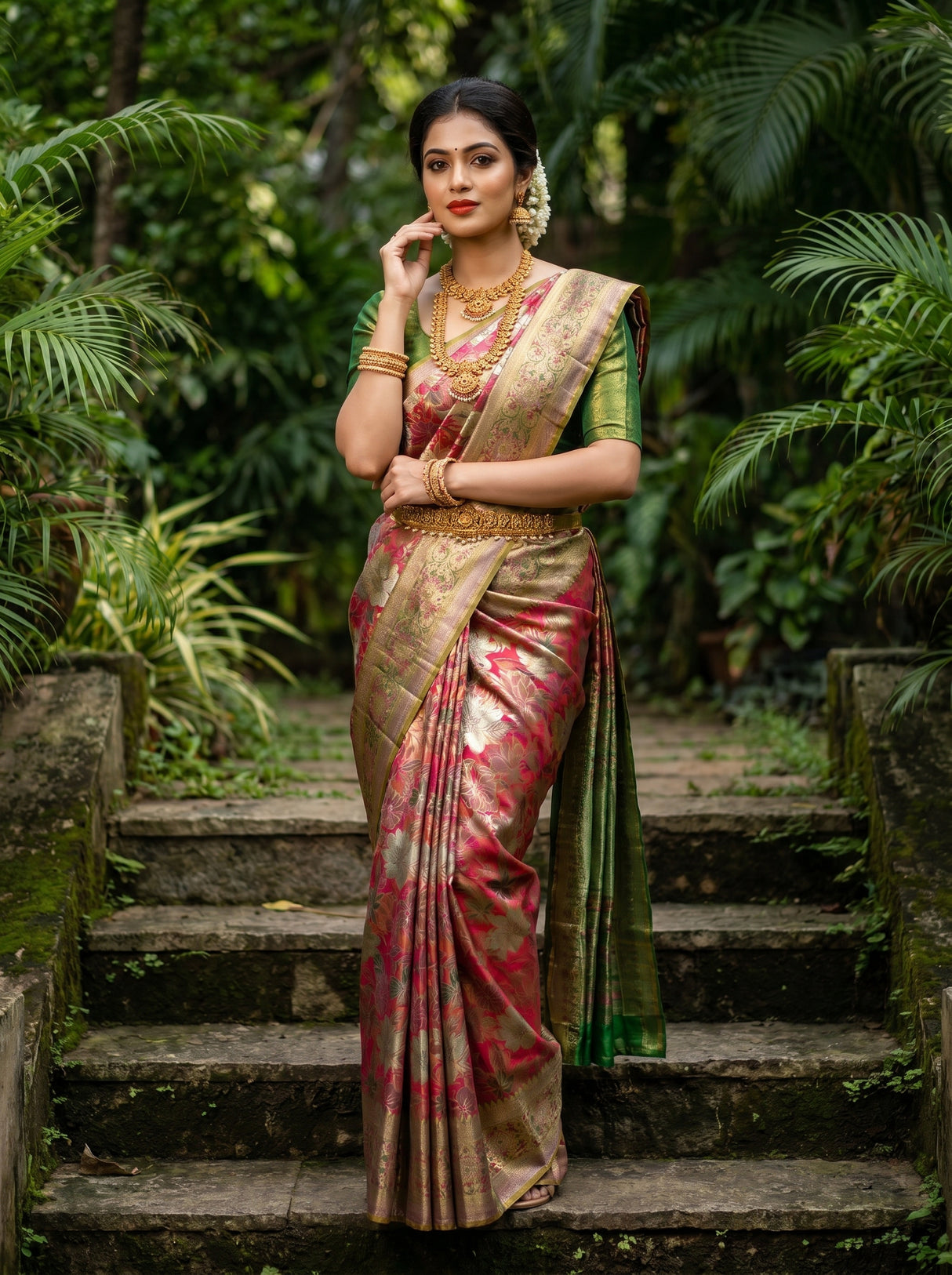 MIMOSA Rani Kanjivaram Art Silk Saree — Pallu and Body Weave