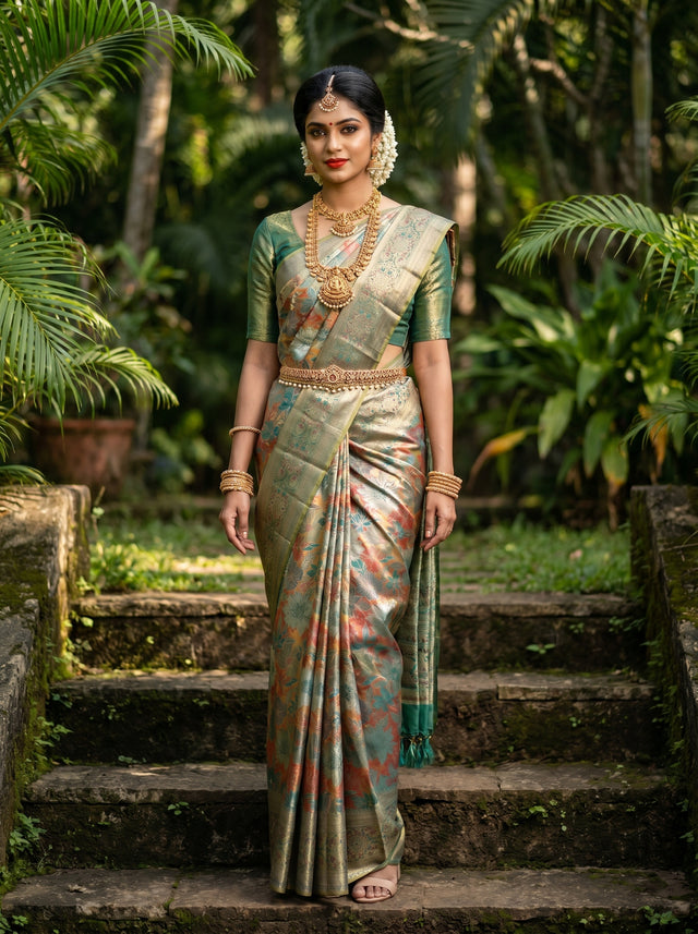 MIMOSA Saffire Kanjivaram Art Silk Saree — Draped on Mannequin