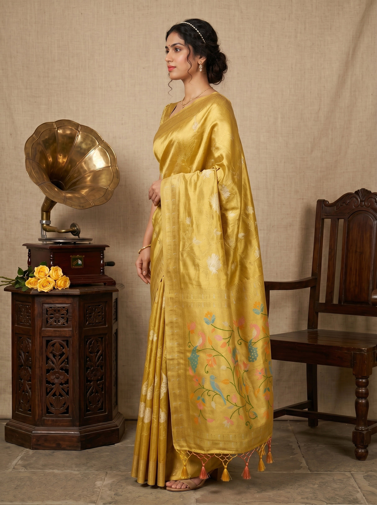 MIMOSA Gold Kanjivaram Art Silk Saree — pose 3 styling detail