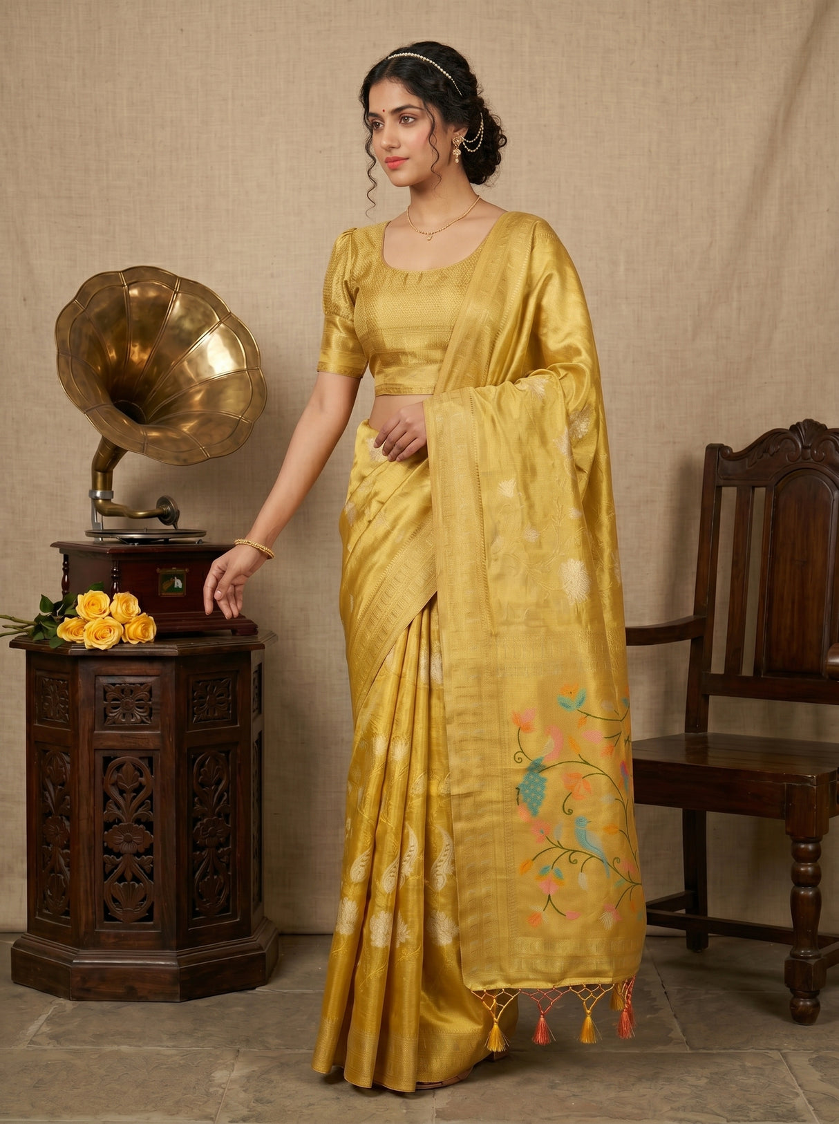 MIMOSA Gold Kanjivaram Art Silk Saree — pose 5 styling detail