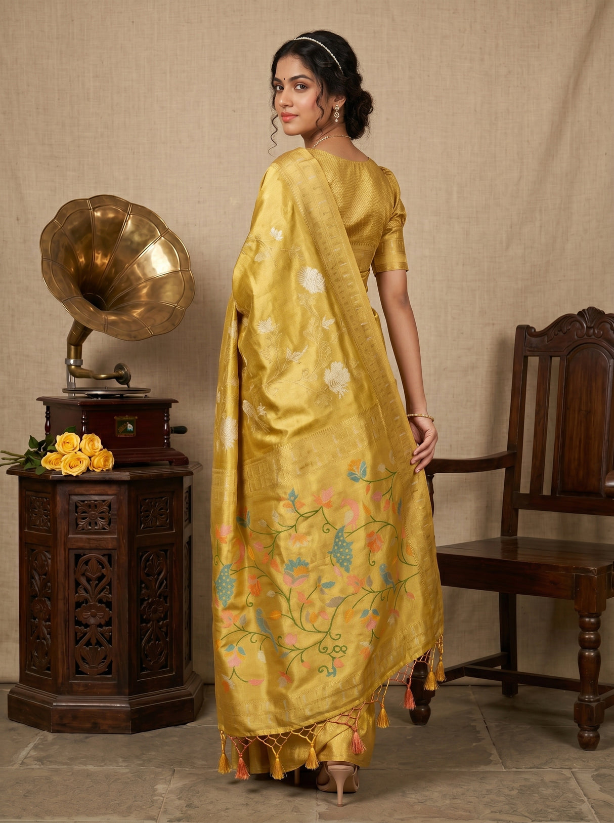 MIMOSA Gold Kanjivaram Art Silk Saree — pose 9 styling detail