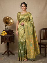 MIMOSA Green Kanjivaram Art Silk Saree — AI Model lifestyle pose