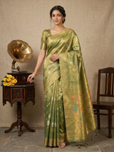 MIMOSA Green Kanjivaram Art Silk Saree — pose 5 styling detail