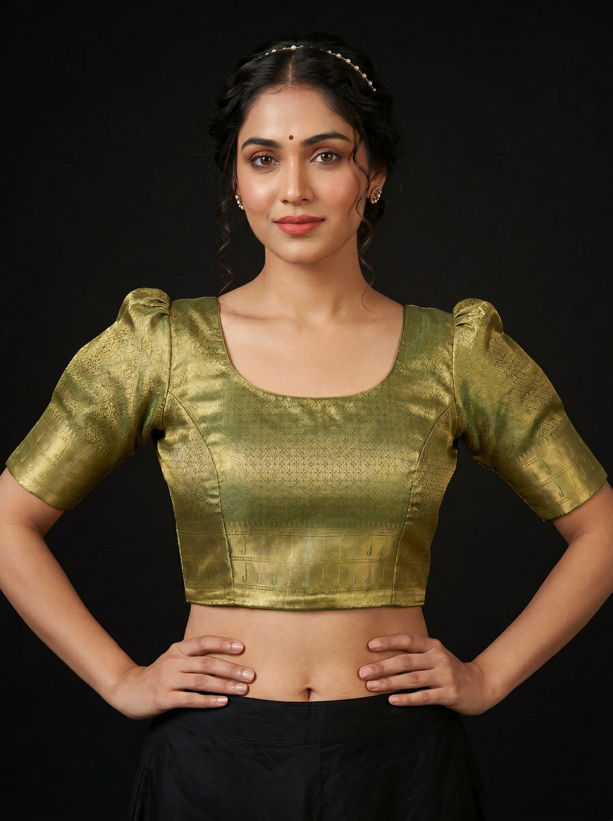 MIMOSA Green Kanjivaram Art Silk Saree — blouse close-up